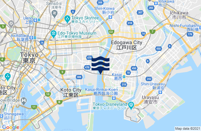 Mappa delle maree di Katsushika Ku, Japan