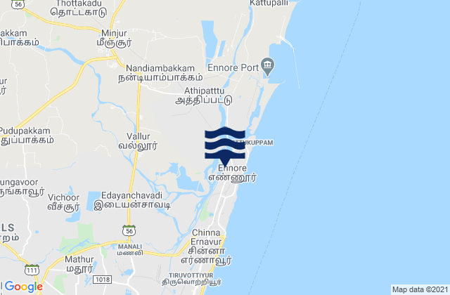 Mappa delle maree di Kattivākkam, India