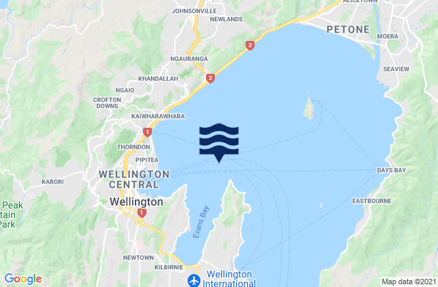 Mappa delle maree di Kau Bay, New Zealand