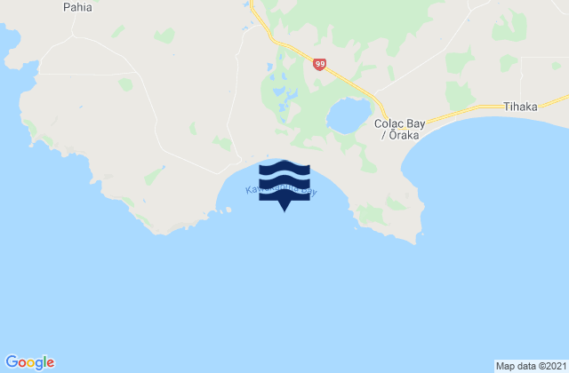 Mappa delle maree di Kawakaputa Bay, New Zealand