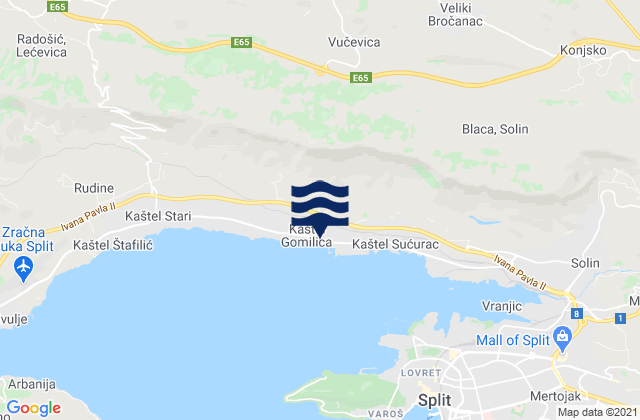 Mappa delle maree di Kaštel Gomilica, Croatia