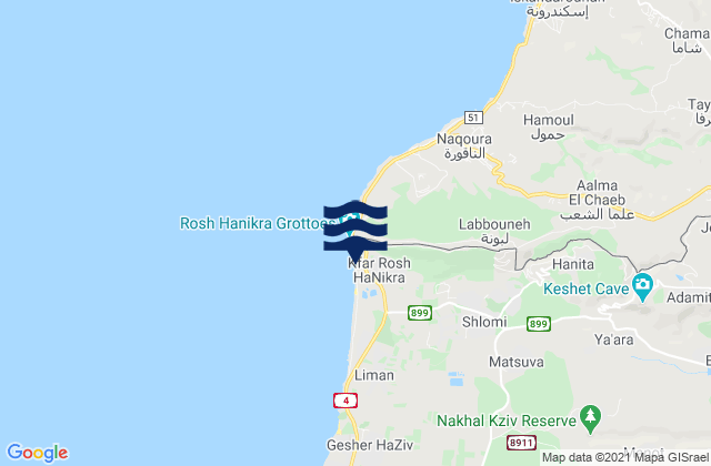 Mappa delle maree di Kefar Rosh HaNiqra, Israel