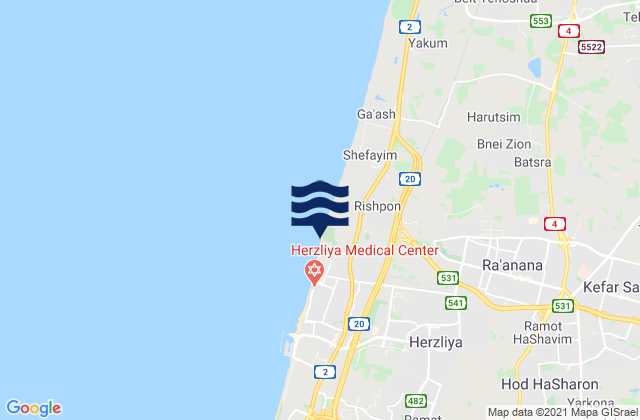 Mappa delle maree di Kefar Shemaryahu, Israel