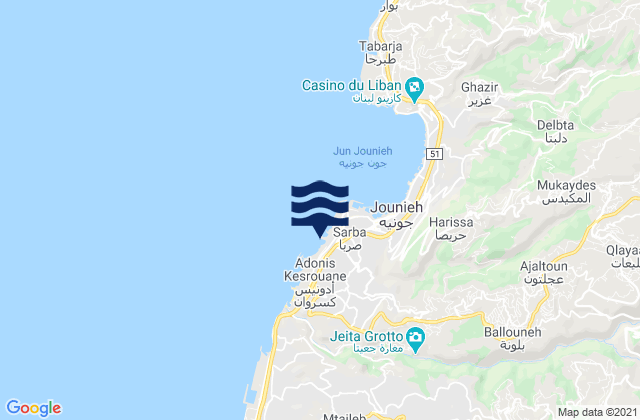 Mappa delle maree di Keserwan District, Lebanon