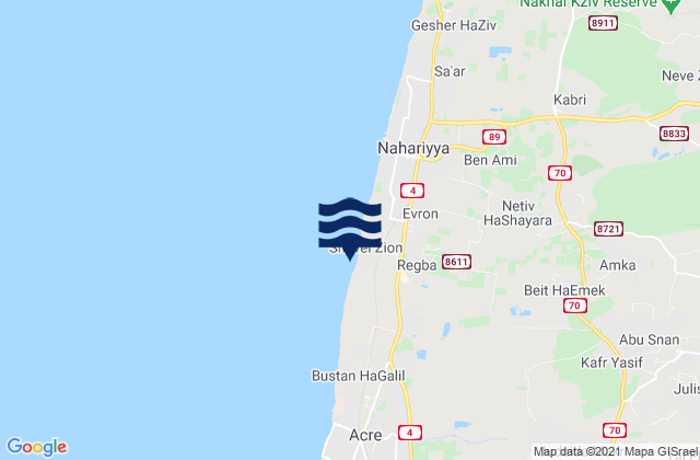 Mappa delle maree di Kfar Yasif, Israel