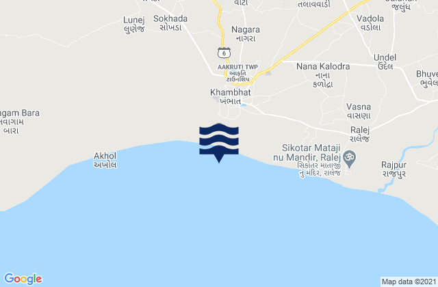 Mappa delle maree di Khambhāt, India