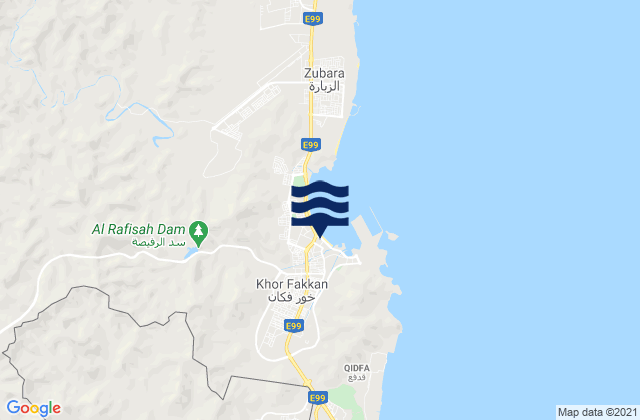 Mappa delle maree di Khor Al Fakkan, Iran