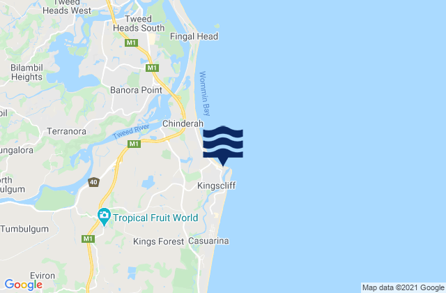 Mappa delle maree di Kingscliff, Australia
