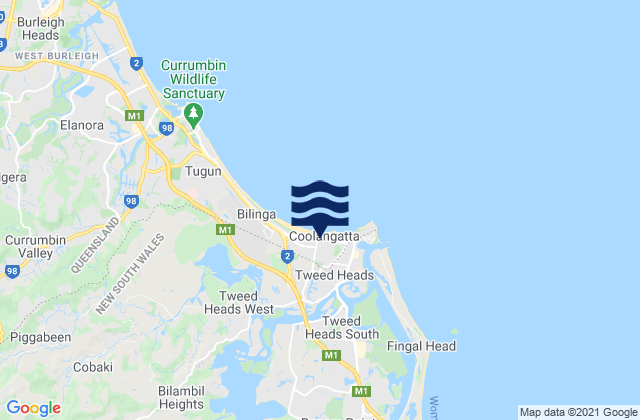 Mappa delle maree di Kirra, Australia
