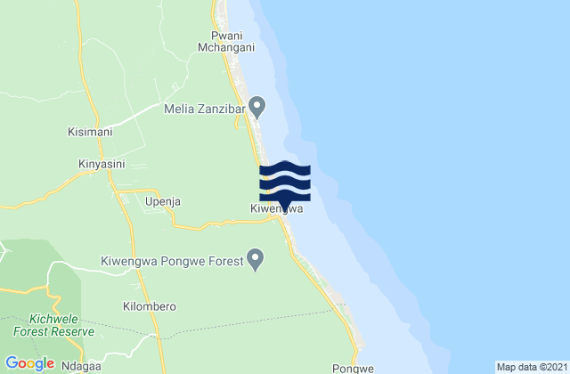 Mappa delle maree di Kiwengwa Beach, Tanzania