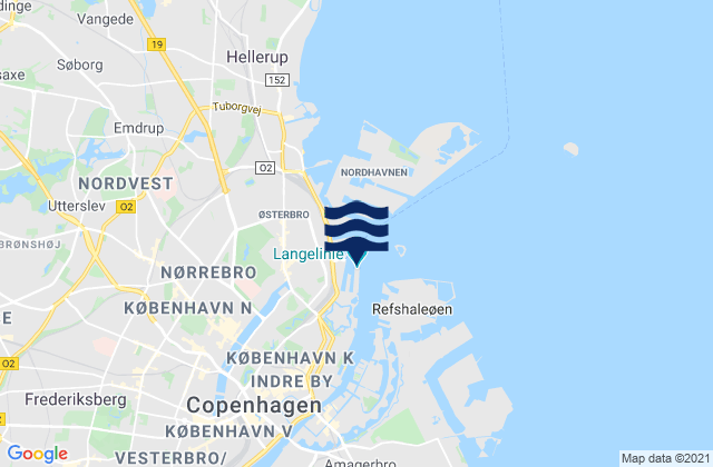 Mappa delle maree di Kobenhavn (Copenhagen) Baltic Sea, Denmark