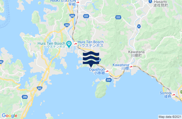Mappa delle maree di Kogushi Wan Omura Wan, Japan