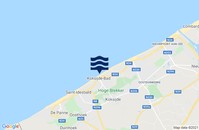 Mappa delle maree di Koksijde, Belgium