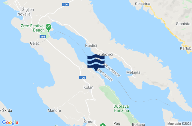 Mappa delle maree di Kolan, Croatia