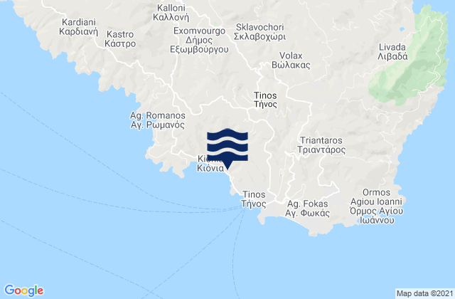 Mappa delle maree di Kolimbithres West (Tinos), Greece