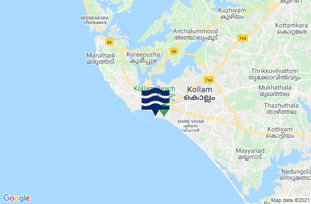 Mappa delle maree di Kollam, India