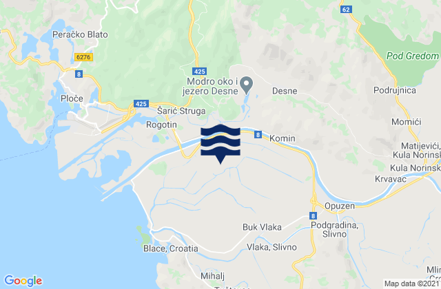Mappa delle maree di Komin, Croatia