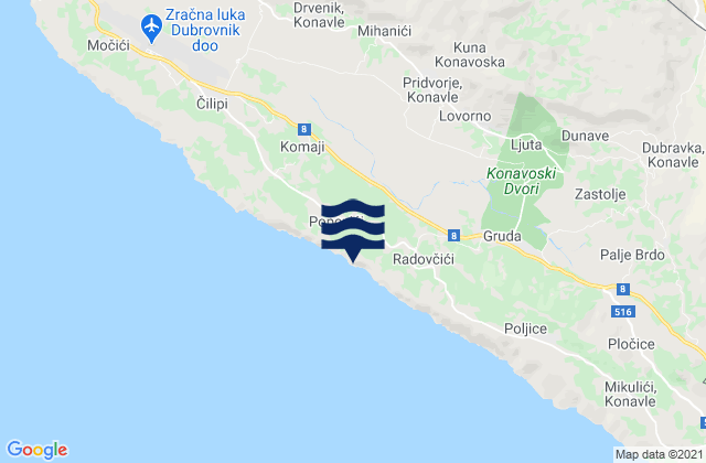 Mappa delle maree di Konavle, Croatia