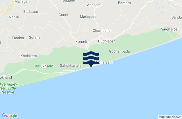 Mappa delle maree di Konārka, India