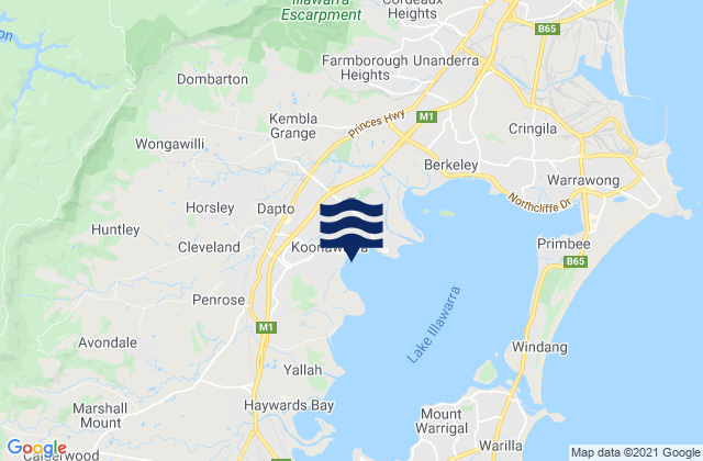 Mappa delle maree di Koonawarra, Australia