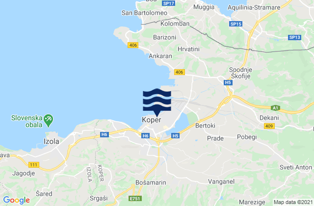 Mappa delle maree di Koper, Italy