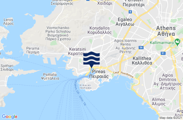 Mappa delle maree di Korydallós, Greece