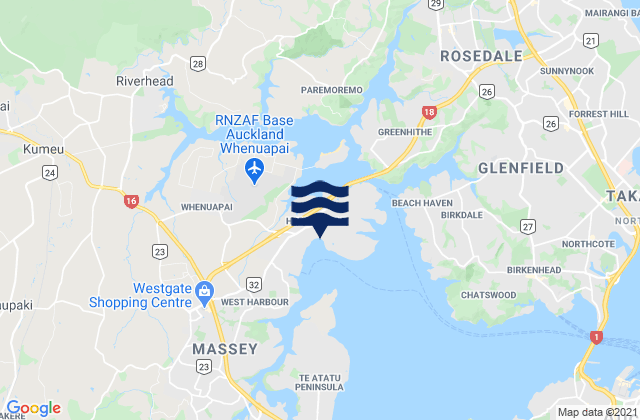 Mappa delle maree di Kotukutuku Inlet, New Zealand