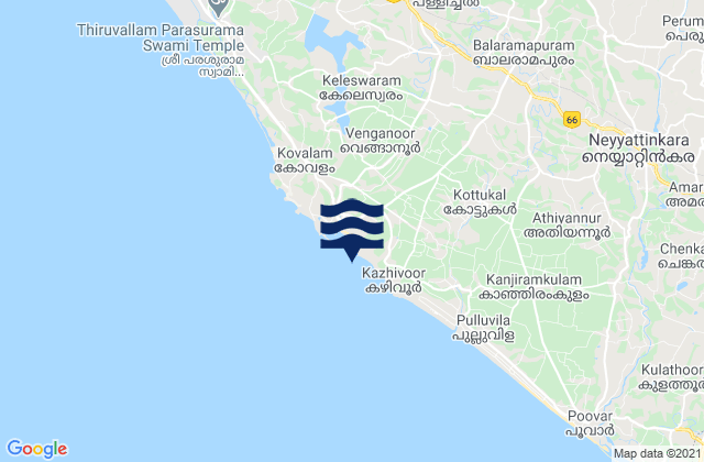Mappa delle maree di Kovalam, India