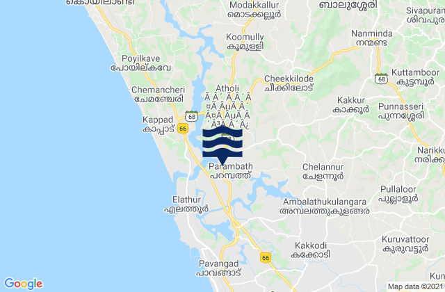 Mappa delle maree di Kozhikode, India