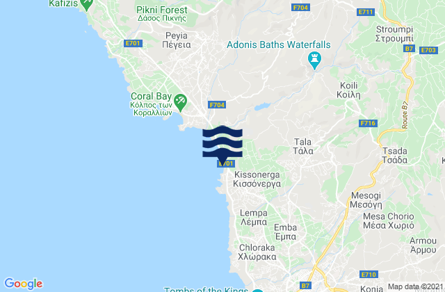 Mappa delle maree di Koúrdaka, Cyprus