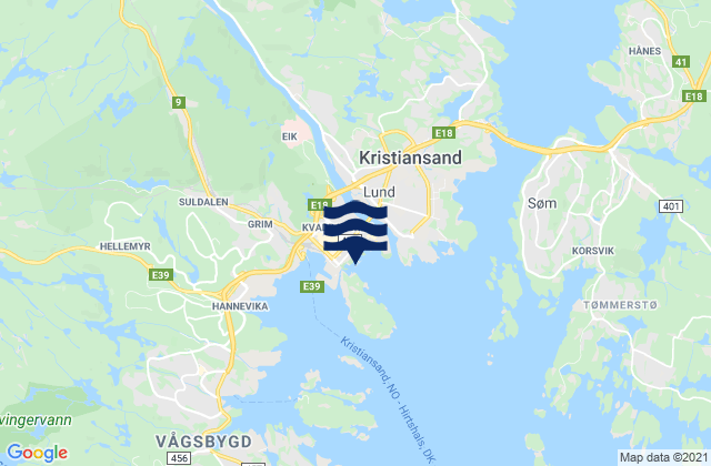 Mappa delle maree di Kristiansand, Norway