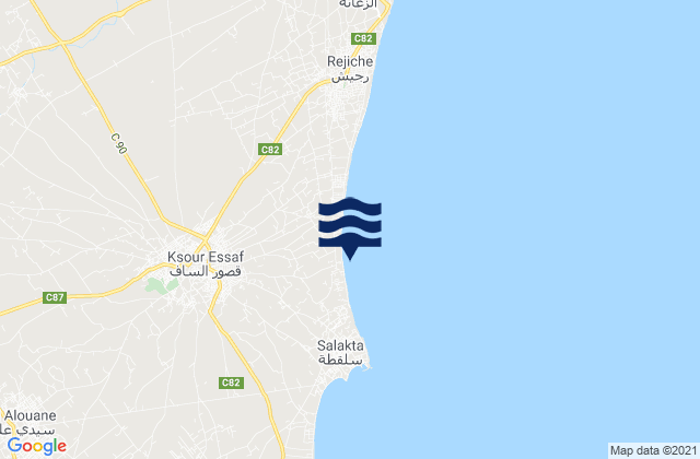 Mappa delle maree di Ksour Essaf, Tunisia