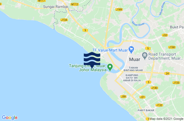 Mappa delle maree di Kuala Muar, Malaysia