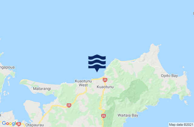 Mappa delle maree di Kuaotunu Beach, New Zealand