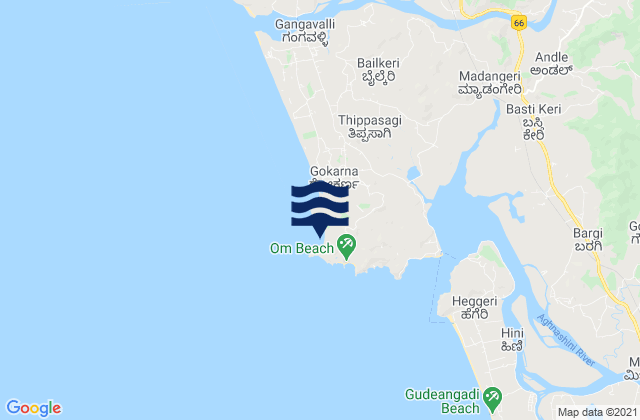 Mappa delle maree di Kudle -Beach (Gokarna), India