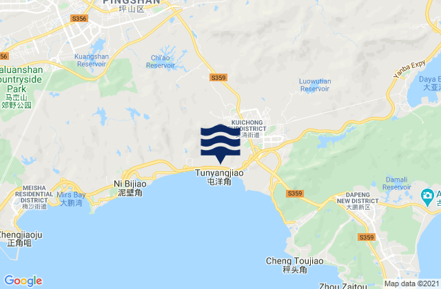 Mappa delle maree di Kuiyong, China