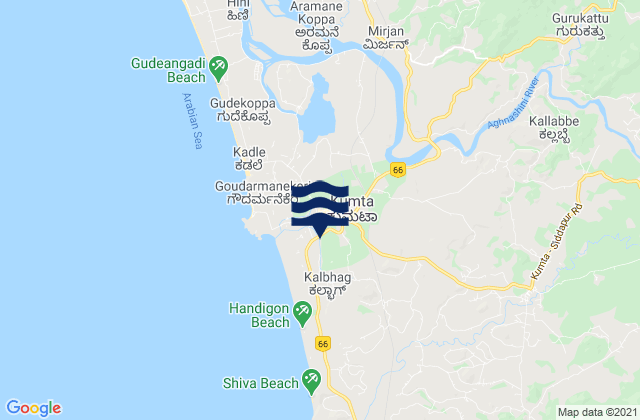 Mappa delle maree di Kumta, India