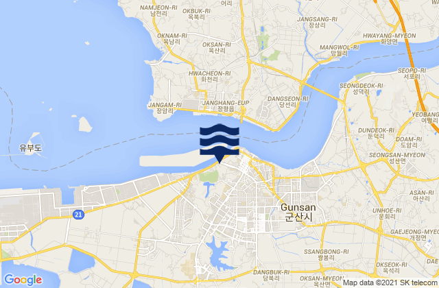 Mappa delle maree di Kunjan, South Korea