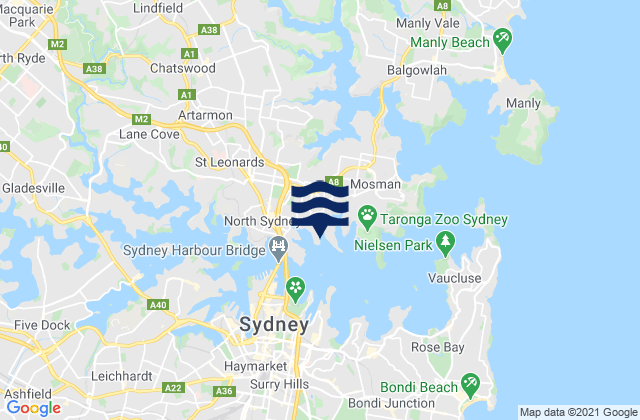 Mappa delle maree di Kurraba Point, Australia