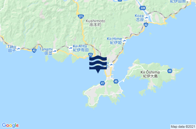 Mappa delle maree di Kushimoto Fukuro Ko, Japan