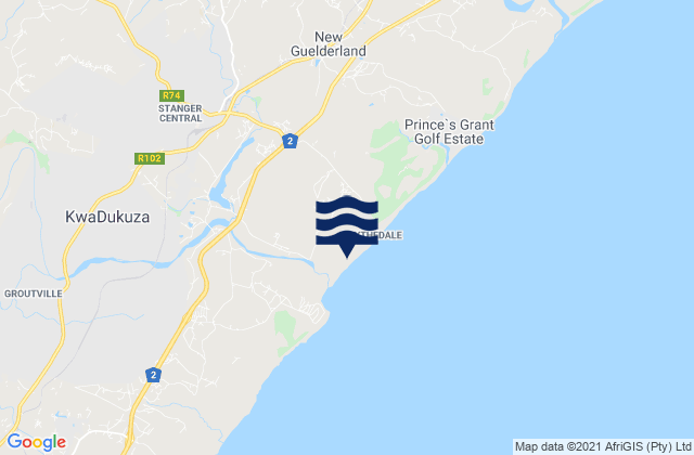Mappa delle maree di KwaDukuza, South Africa