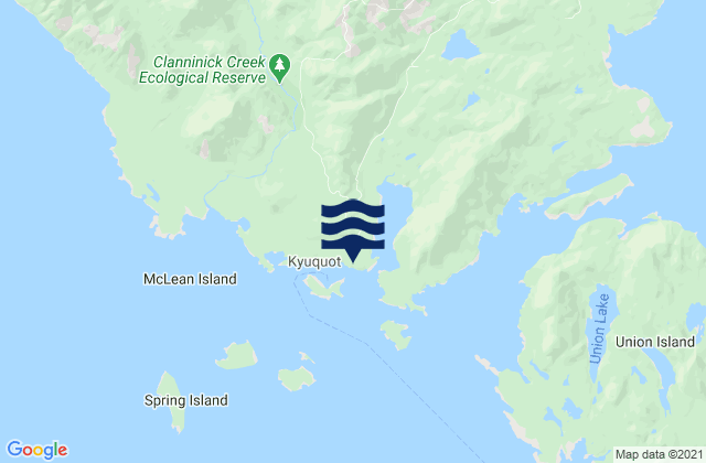 Mappa delle maree di Kyuquot, Canada