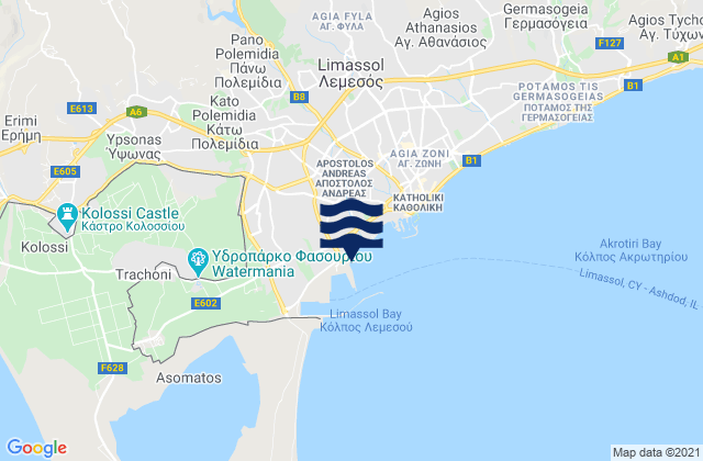 Mappa delle maree di Káto Polemídia, Cyprus