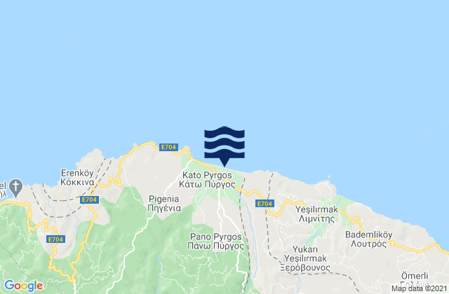 Mappa delle maree di Káto Pýrgos, Cyprus