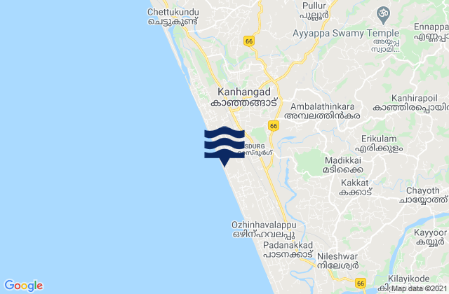 Mappa delle maree di Kānnangād, India