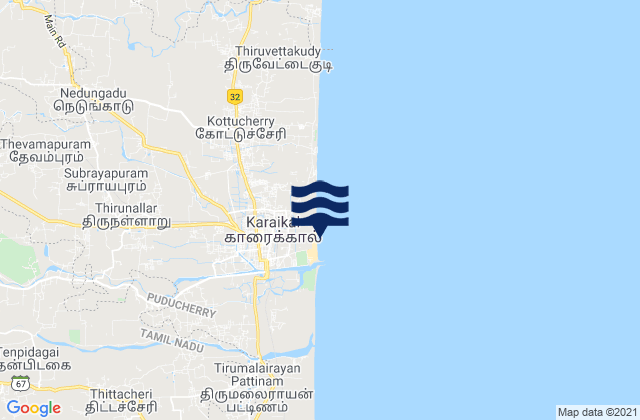 Mappa delle maree di Kāraikāl, India