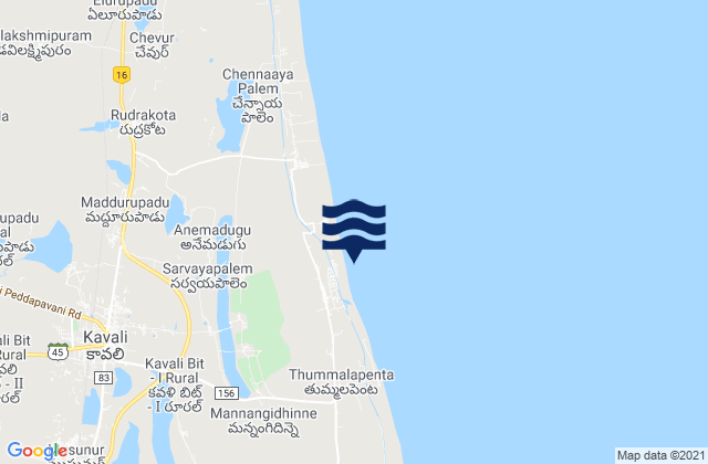 Mappa delle maree di Kāvali, India