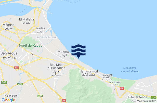 Mappa delle maree di La Sebala du Mornag, Tunisia