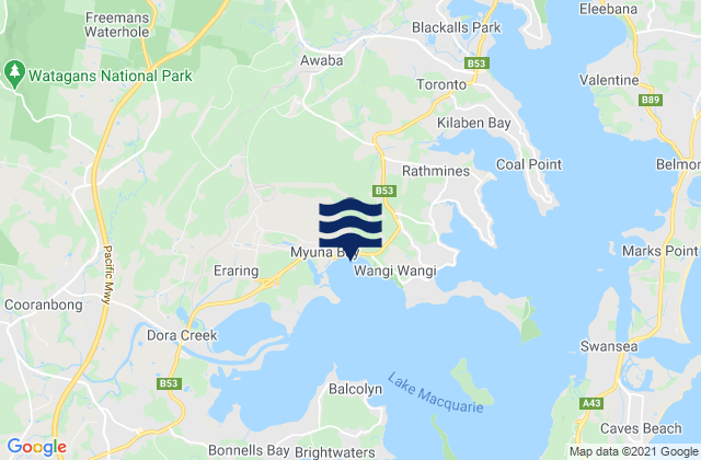 Mappa delle maree di Lake Macquarie Shire, Australia