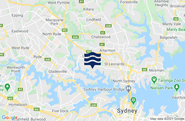 Mappa delle maree di Lane Cove, Australia